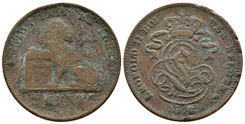 БЕЛЬГИЯ 2 САНТИМА 1870 BELGES KM 35.1 медь 4364-1544