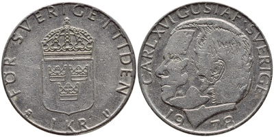 Швеция 1 крона 1978 Карл XVI Густав (1973- ) KM 852 медь плакированная медно-никелем 57-212