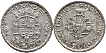 Португальский Тимор 10 эскудо 1964 год тип KM 16 серебро 80-522
