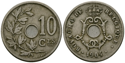 Бельгия 10 сантимов 1904 Belgique KM 52 медно-никель 4172-744