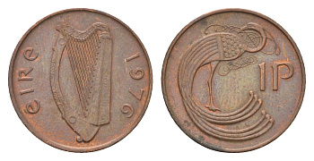 Ирландия 1 пенни 1976 мифологическая птица лира KM 20 бронза 4690-359