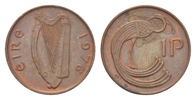 Ирландия 1 пенни 1976 мифологическая птица лира KM 20 бронза 4690-359