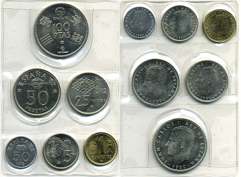 ИСПАНИЯ ГОСНАБОР ИЗ 6 МОНЕТ 1980-1982 ЧЕМПИОНАТ МИРА ПО ФУТБОЛУ В ИСПАНИИ 1982, В ОРИГИНАЛЬНОЙ УПАКОВКЕ С СЕРТИФИКАТОМ медно-никель UNC 06-081-51