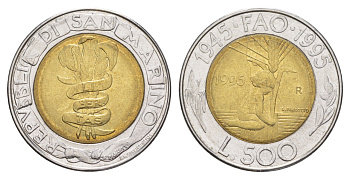 Сан-Марино 500 лир 1995 KM 330 биметалл UNC 4648-351