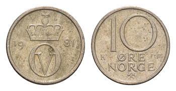 Норвегия 10 эре 1981 Улаф V (1957-1991) KM 416 медно-никель 4632-1166