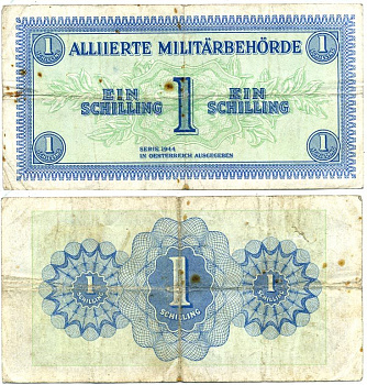 АВСТРИЯ 1 ШИЛЛИНГ 1944 ОККУПАЦИЯ СОЮЗНИКОВ, ВТОРАЯ МИРОВАЯ ВОЙНА, БЕЗ ВОДНЫХ ЗНАКОВ Pick 103a бумага 3295-5-2-2