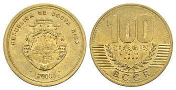 Коста-Рика 100 колонов 2000 KM 240 алюминиевая бронза UNC 4642-945