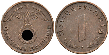 Германия 1 рейхспфенниг 1938 A KM 89, J 361 бронза 4396-927