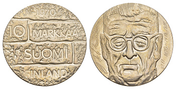 Финляндия 10 марок 1970 100 лет со дня рождения президента Юхо Паасикиви KM 51 серебро BU 4537-434