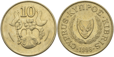 Кипр 10 центов 1998 KM 56.3 никель латунь 4141-1224