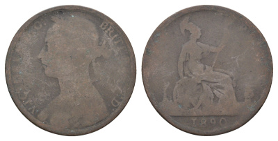 Великобритания 1 пенни 1890 Виктория (1837-1901) KM 755, Spink 3954 бронза 4661-415