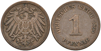 Германия 1 пфенниг 1899 A KM 10, J. 10 медь 4567-1131