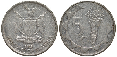 Намибия 5 центов 1993 KM 1 никелированная сталь 4164-522
