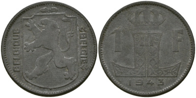 Бельгия 1 франк 1943 BELGIQUE - BELGI? KM 127 цинк 51-615