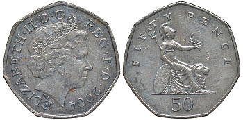Великобритания 50 пенсов 2004 Елизавета II (1952-2022) KM 991, Spink 4610 (H8) медно-никель 4131-742