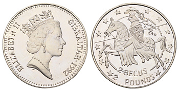 Гибралтар 2,8 экю 1992 Рыцарь KM 293 медно-никель BU 11-178-32