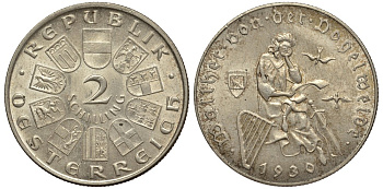 Австрия 2 шиллинга 1930 700 лет со дня смерти Фогельвайде KM 2845 серебро 413-4712