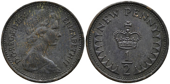 Великобритания 1/2 пенни 1974 Елизавета II (1952-2022) KM 914, Spink 4239 бронза 4181-426