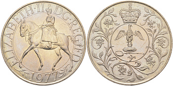 Великобритания 25 пенсов 1977 25 лет со дня коронации Елизаветы, Елизавета II (1952-2022) KM 894, Spink 4136 медно-никель 4552-535