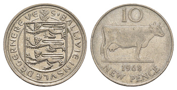 Гернси 10 новых пенсов 1968 Генсийская Корова KM 24 медно-никель 4656-1117