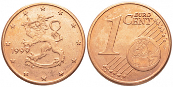 Финляндия 1 евроцент 1999 KM 98 сталь плакированная медью UNC 116-724