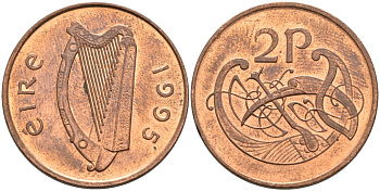 Ирландия 2 пенса 1995 птичка KM 21a сталь плакированная медью 4561-1231