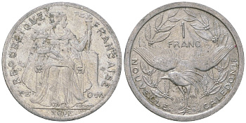 Французская Новая Каледония 1 франк 2007 птица кагу, (IEOM) KM 10, Schoen 10 алюминий 55-127