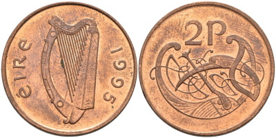 Ирландия 2 пенса 1995 птичка KM 21a сталь плакированная медью 4561-1231