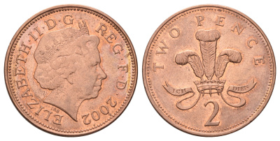 Великобритания 2 пенса 2002 Елизавета II (1952-2022) KM 987, Spink 4690 (C5) сталь плакированная медью 4671-545