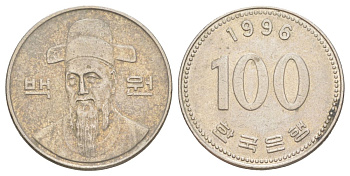 Южная Корея 100 вон 1996 Ли-Сунсин, корейский флотоводец KM 35 медно-никель 4629-736