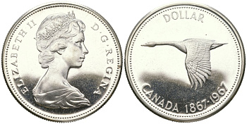 Канада 1 доллар 1967 100 лет Конфедерации Канада KM 70 серебро BU 00-00