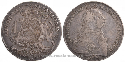 Баден 1 талер 1764 S W, Карл Фридрих KM 108, Dav. 1933 серебро 00-814-48