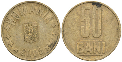 Румыния 50 бани 2005 KM 192 латунь 85-353