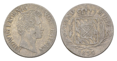 Бавария 6 крейцеров 1835 Людвиг I (1825-1848) KM 748 серебро 4625-968