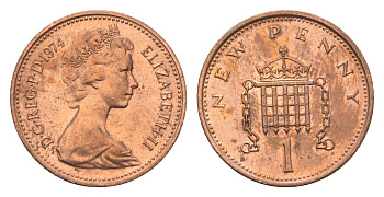 Великобритания 1 пенни 1974 Елизавета II (1952-2022) KM 915, Spink 4237 (B1) бронза UNC 4697-941