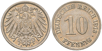 Германия 10 пфеннигов 1913 A KM 12, J. 13 медно-никель 4115-1031