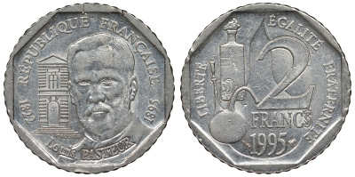 Франция 2 франка 1995 100 лет со дня смерти Луи Пастера KM 1119, Le Franc 274.2 никель 4123-444
