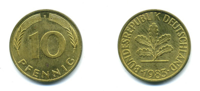 ФРГ 10 ПФЕННИГОВ 1983 F KM 108, J.383 сталь плакированная латунью 46-1417
