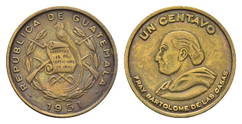 Гватемала 1 сентаво 1951 Бартоломео де лас Касас KM 254 латунь 4668-739