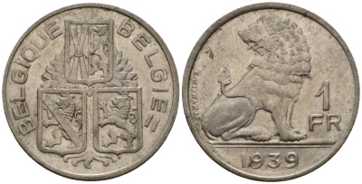 Бельгия 1 франк 1939 Belgique - Belgie KM 119 никель 4603-1246