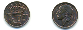 БЕЛЬГИЯ 50 САНТИМОВ 1966 BELGIQUE KM 148.1 бронза 80-936