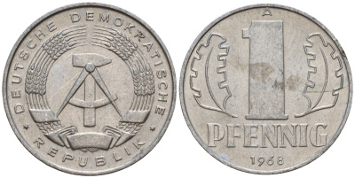 ГДР 1 пфенниг 1968 A KM 8.1 алюминий 44-1259