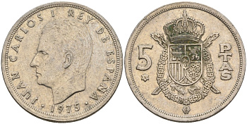 Испания 5 песет 1975 (76) Хуан Карлос I (1975-2014) KM 807 медно-никель 4155-616