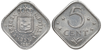 Нидерландские Антилы 5 центов 1981 Беатрикс (1980-2013) KM 13 медно-никель 4610-955