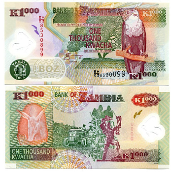 Замбия 1000 квач 2008 трубкозуб, трактор, статуя Свободы в Лусаке Pick 44 f пластик UNC (пресс) 448-45-2