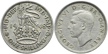 Великобритания 1 шиллинг 1948 Георг VI (1936-1952), Английский герб KM 863, Spink 4105 медно-никель 4395-1213