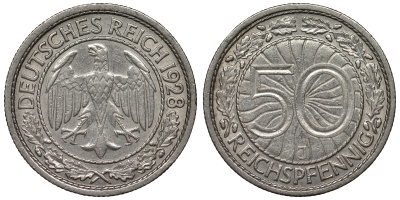 Германия 50 рейхспфеннигов 1928 J KM 49, J. 324 никель 4121-822