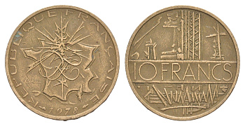 Франция 10 франков 1978 KM 940 медь алюминий никель 4543-736