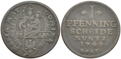 Гослар 1 пфенниг 1749 HCRF KM 107, Kluge 458 A медь 112-1014