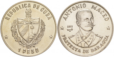 Куба 1 песо 1977 Антонио Масео (1845-1896) KM 189 медно-никель UNC 1526-145